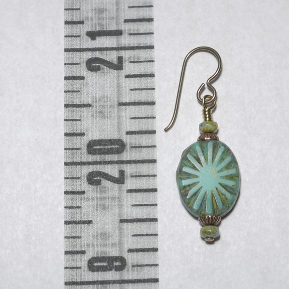 Hand Crafted Handmade Earrings Turquoise Oval Czech Glass Beaded Earrings - Picture 4 of 5